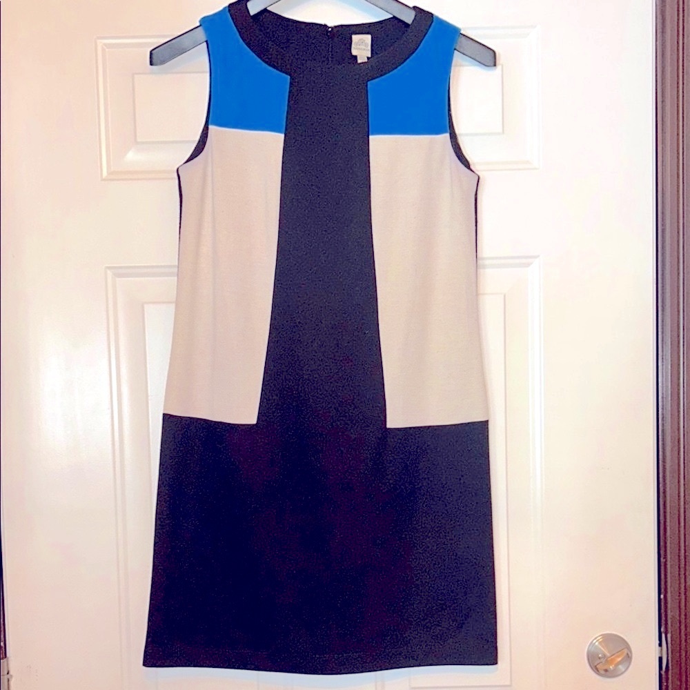 Sangria Color Block Sleeveless Sheath 6 Black/White/Blue Career Classic